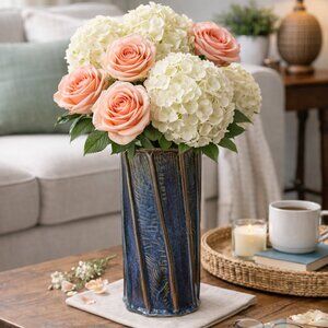 Vintage Studio Pottery Blue Ceramic Vase Artist Signed Handmade Artisan Decor